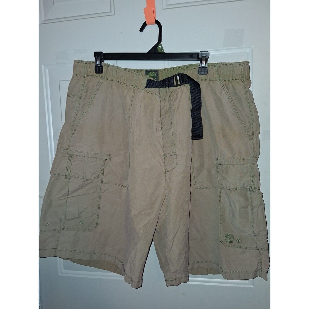 Timberland Men's XXL Khaki Cargo Swim Trunks Mesh Lined Beach Shorts Belted Tan